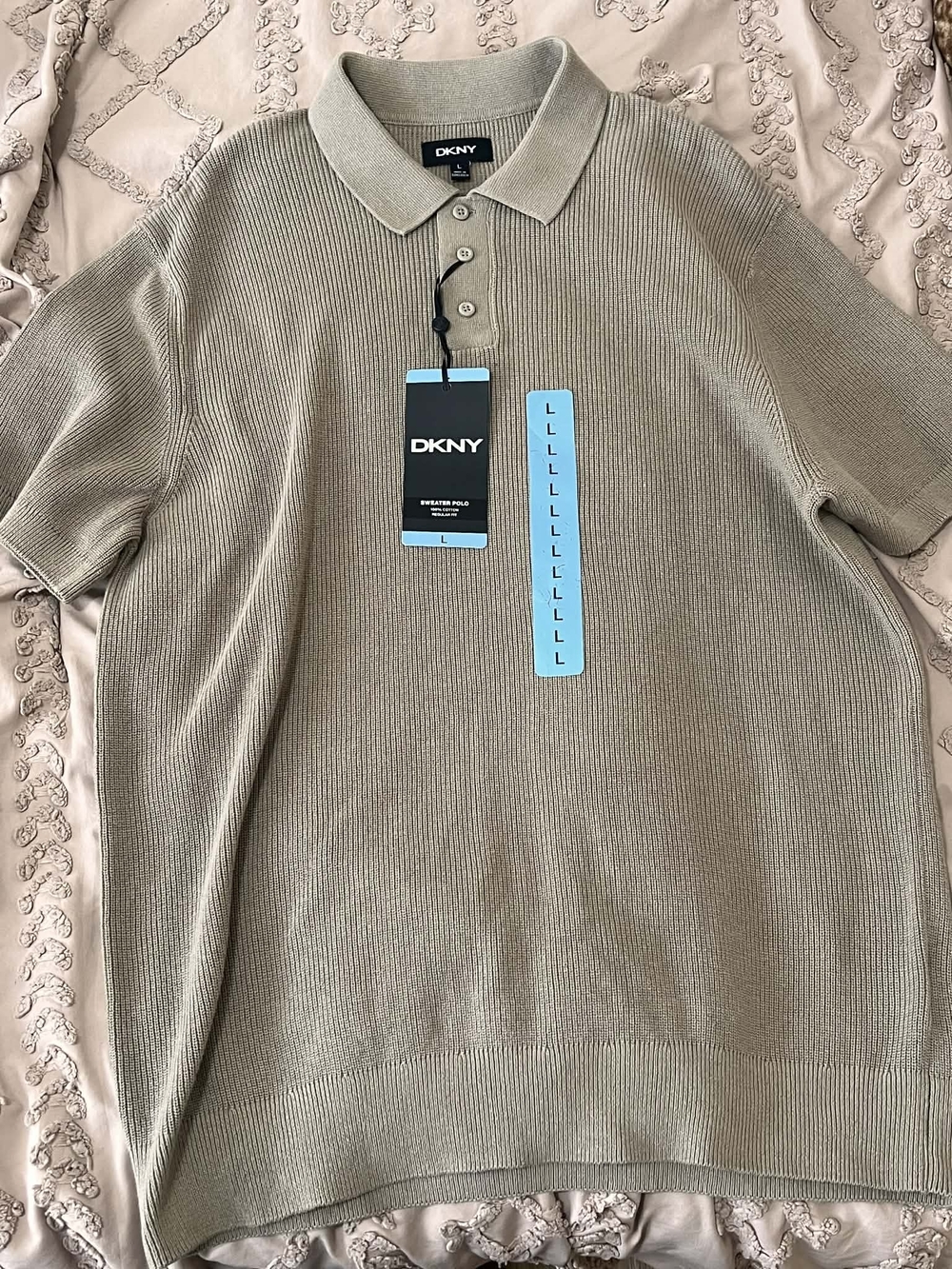 DKNY Men’s Short-Sleeve Polo Knit Shirt — Taupe